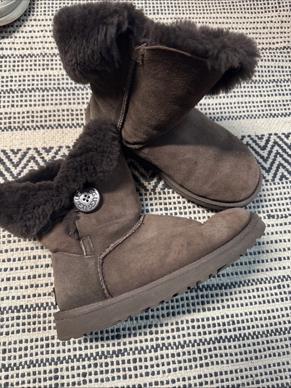 UGG Women's Brown Shearling Button Suede Boot